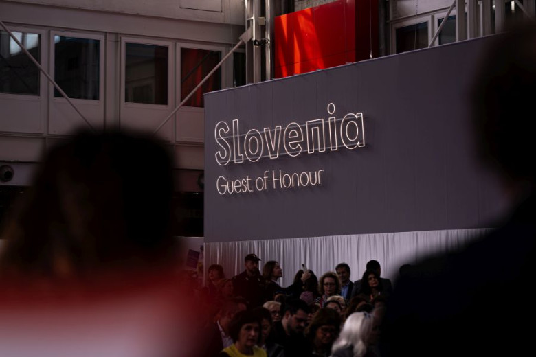 The sign over Slovenian pavilion.