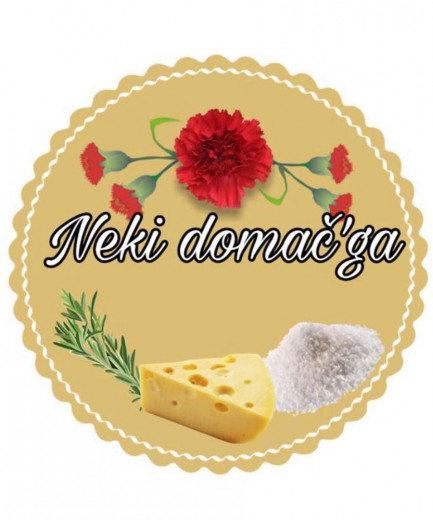 Logo. Round logo with carnation, cheese and salt.