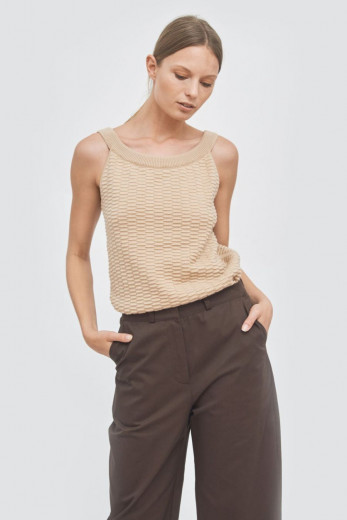 Knitted relief sleeveles top wide leg trousers