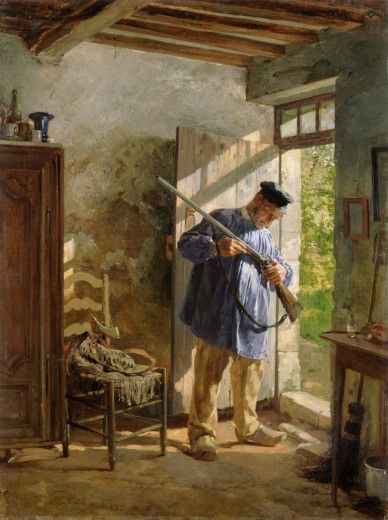 Before the Hunt, 1883, oil, canvas, 87 x 65.5 cm; National Gallery of Slovenia, Ljubljana by Jurij Šubic (Poljane nad Škofjo Loko, 1855 – Leipzig, 1890).
