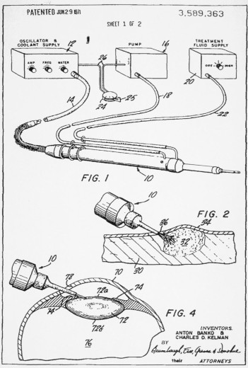 Patent diagram featuring a tool with labeled components including an oscillator, pump, and fluid supply. 