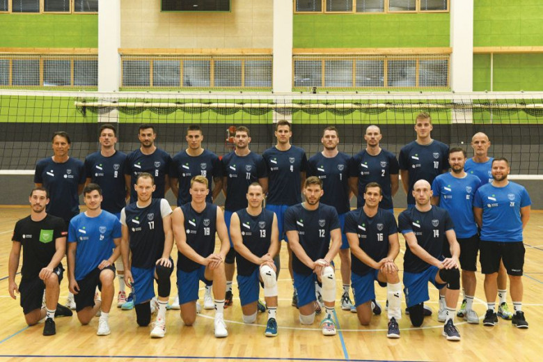 A group photo of Slovenia national men's volleyball team.