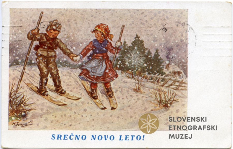 A girl and boy are skiing on the hill  