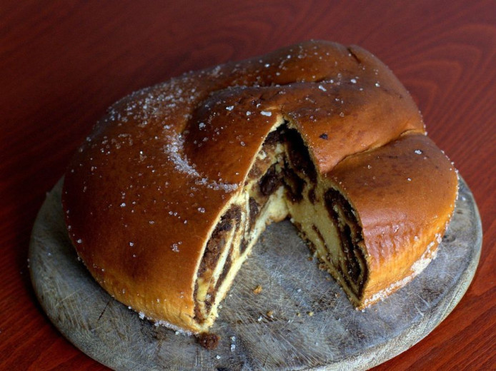 a cake with the nuts filling  