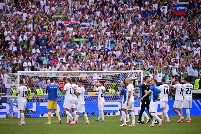 Slovenian footbal team after the match in Stuttgart.