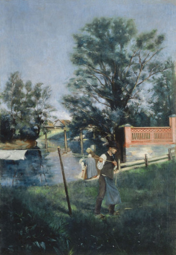Washerwomen by the Ljubljanica 1886, oil, canvas, 146 x 100 cm by Joseph Pewtkovich 1886.