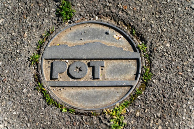 A sign on the ground with the name of the path