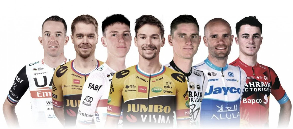 Portrait photo of seven cyclists