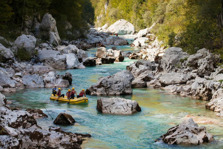 Rafting on the river Soča.
