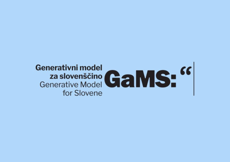 Graphic displaying the text "Generative Model for Slovene GaMS:" in Slovene and English language on a blue background.