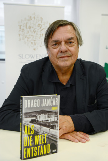 Drago Jančar with his latest book in the foreground.
