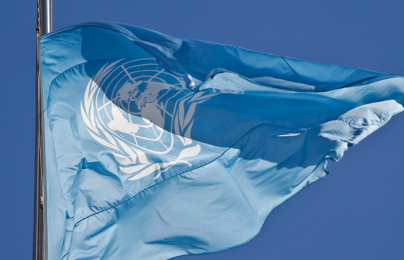 UN flag flying.