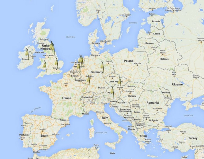 Map showing that Slovenian snowdrops also grow in Austria, Germany, the Netherlands, as well as in the United Kingdom and Ireland.
